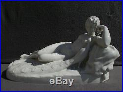 Sculpture femme nue art deco signé statue porcelaine nude woman vintage figurine