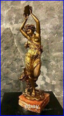 Sculpture statue Bacchante au tambourin bronze doré signée GORY Art Nouveau