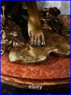 Sculpture statue Bacchante au tambourin bronze doré signée GORY Art Nouveau
