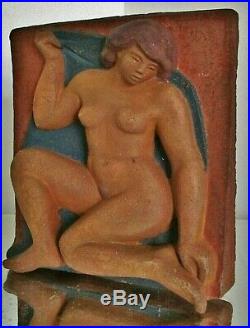 Sculpture statue BasTerre cuite ART DÉCO moderniste Femme artiste à identifier