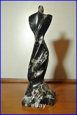 Sculpture statue art contemporain femme en marbre noir veiné blanc signé AGATE