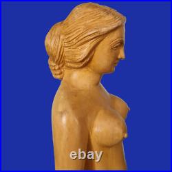 Sculpture statue bois massif taillée main 39 cm femme nue art populaire