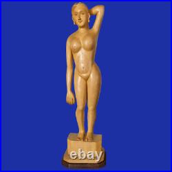 Sculpture statue bois massif taillée main 48 cm femme nue art populaire