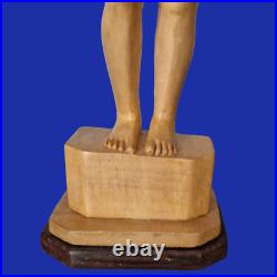 Sculpture statue bois massif taillée main 48 cm femme nue art populaire