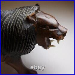 Sculpture statue lion marron ébène vintage art déco ethnique 1938 Afrique N7675