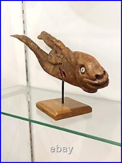 Sculpture statue racine teck zoomorphe chimère poisson Art Brut curiosité ethnic