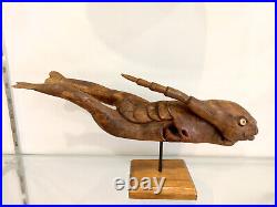 Sculpture statue racine teck zoomorphe chimère poisson Art Brut curiosité ethnic