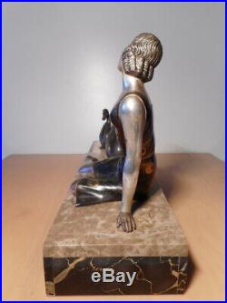 Sculpture statue régule art déco femme cygne socle marbre