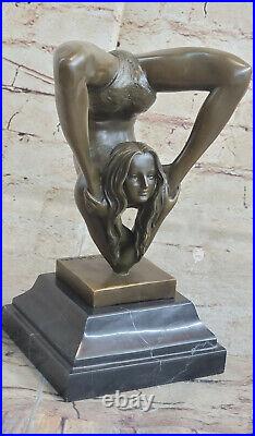 Sensuelle Érotique Nu Fille Yoga Exercice Sculpture Bronze Marbre Statue Art