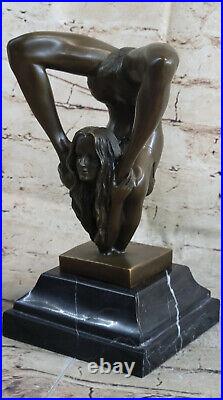 Sensuelle Érotique Nu Fille Yoga Exercice Sculpture Bronze Marbre Statue Art
