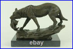 Signé Barye Loup Avec Lionceau Bronze Sculpture Statue Marbre Base Art Deal