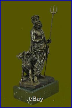 Signé Dieu Grec Pluto avec Chien Fonte Bronze Sculpture Figurine Statue Art Déco