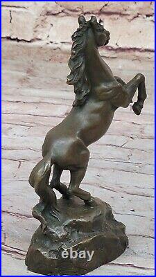 Signée Art Déco Élevage Cheval Bronze Sculpture Main Fait Statue Décor Figurine