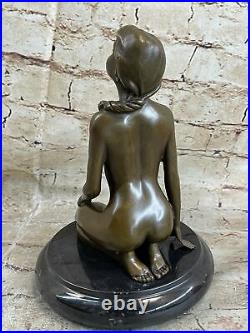 Signée Bronze Femme Assis Statue Sculpture Moderne Abstrait Art Figurine Chair
