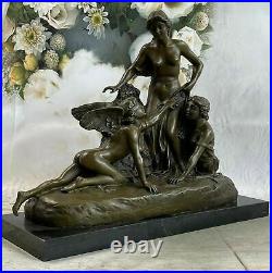 Signée Bronze Style Art Nouveau Sculpture Déesse Ange Détaillé Statue Sur Marbre