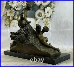 Signée Bronze Style Art Nouveau Sculpture Déesse Ange Détaillé Statue Sur Marbre