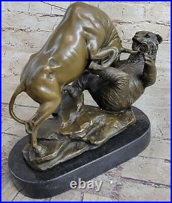 Signée Bull Vs Grizzly Ours Bronze Sculpture Statue Art Déco Stock Marché Gift