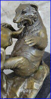 Signée Bull Vs Grizzly Ours Bronze Sculpture Statue Art Déco Stock Marché Gift