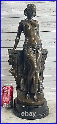 Signée Milo Égyptien Princesse Bronze Patine Figurine Statue Sculpture Art