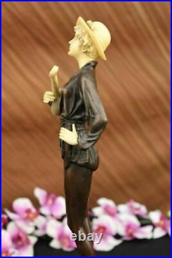 Solide Bronze Fille Jeu Musique Sculpture Statue Figurine Art Musical Fonte Deco