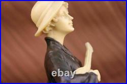 Solide Bronze Fille Jeu Musique Sculpture Statue Figurine Art Musical Fonte Deco