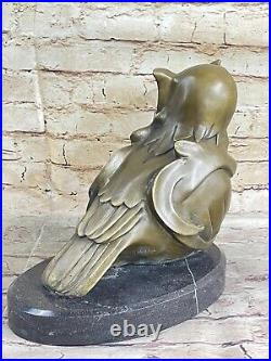 Solide Bronze Stylisés Chouette Statue Sculpture Art Abstrait Signée Statue