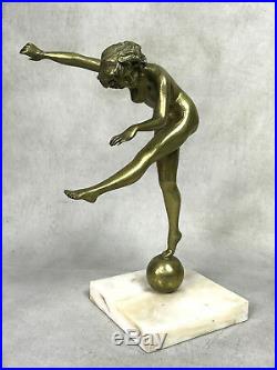 Statue Ancienne En Bronze Epoque Art Deco La Danseuse Sur Socle En Marbre