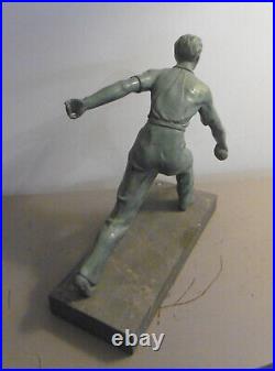 Statue Art Deco Joueur De Petanque Sculpture Regule Avec Marbre Gris