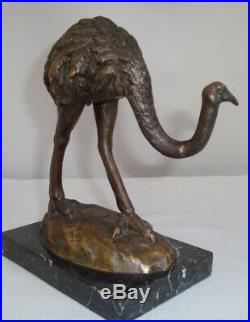 Statue Autruche Oiseau Animalier Style Art Deco Bronze massif Signe