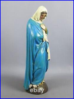 Statue Madonna Ligne Bois Artisanat Italien Sculpture Art Saint Premières'900