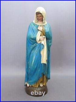 Statue Madonna Ligne Bois Artisanat Italien Sculpture Art Saint Premières'900