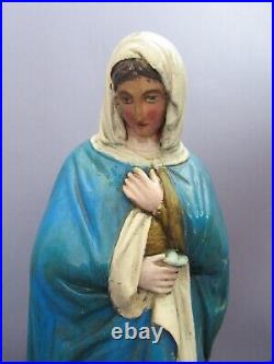 Statue Madonna Ligne Bois Artisanat Italien Sculpture Art Saint Premières'900