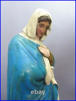 Statue Madonna Ligne Bois Artisanat Italien Sculpture Art Saint Premières'900