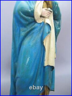 Statue Madonna Ligne Bois Artisanat Italien Sculpture Art Saint Premières'900