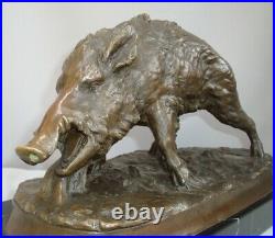 Statue Sanglier Animalier Chasse Style Art Deco Bronze massif Signe