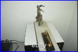 Statue Sculpture Art Deco Regule Antilope Socle Marbre + Presentoir 20 X 42 CM