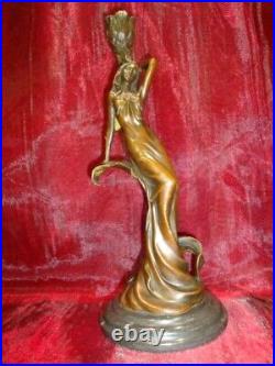 Statue Sculpture Bougeoir Demoiselle Romantique Style Art Deco Style Art Nouveau