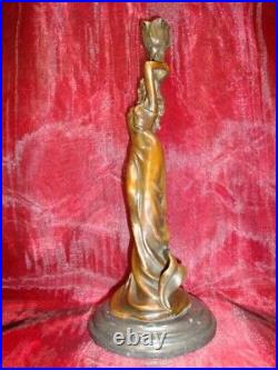 Statue Sculpture Bougeoir Demoiselle Romantique Style Art Deco Style Art Nouveau