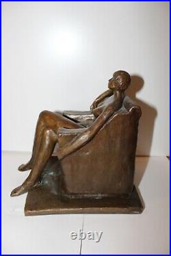 Statue Sculpture Bronze Modèle Nue Fauteuil Signé Huillard 2/8 Art Rare