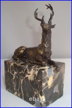 Statue Sculpture Cerf Animalier Chasse Style Art Deco Style Art Nouveau Bronze m