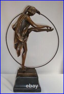 Statue Sculpture Danseuse Cerceau Sexy Style Art Deco Style Art Nouveau Bronze m