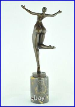 Statue Sculpture Danseuse Nue Acrobate Sexy Style Moderne Style Art Deco Bronze