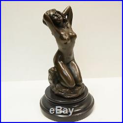 Statue Sculpture Danseuse Nue Sexy Pin-up Style Art Deco Bronze massif Signe