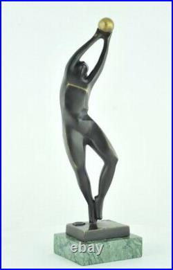 Statue Sculpture Danseuse Nue Style Moderne Style Art Deco Bronze massif Signe