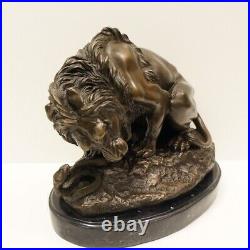 Statue Sculpture Lion Animalier Style Art Deco Style Art Nouveau Bronze massif S