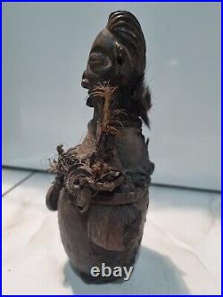 Statue Sculpture fétiche africain masque africain art tribal en Bois et cuir