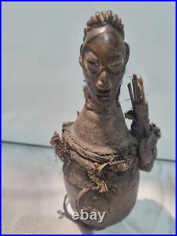 Statue Sculpture fétiche africain masque africain art tribal en Bois et cuir