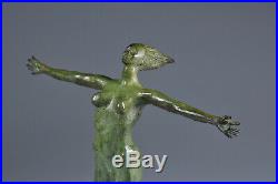 Statue bronze femme nue Art Déco Patine verte Old Sculpture Nude Woman brass