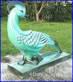 Statue d'oiseau époque art déco en faïence turquoise