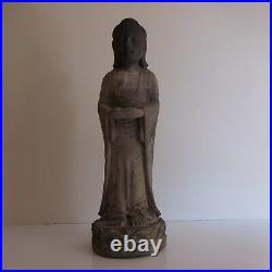 Statue sculpture Bouddha Hindou gris pierre ciment art déco Inde France N4231